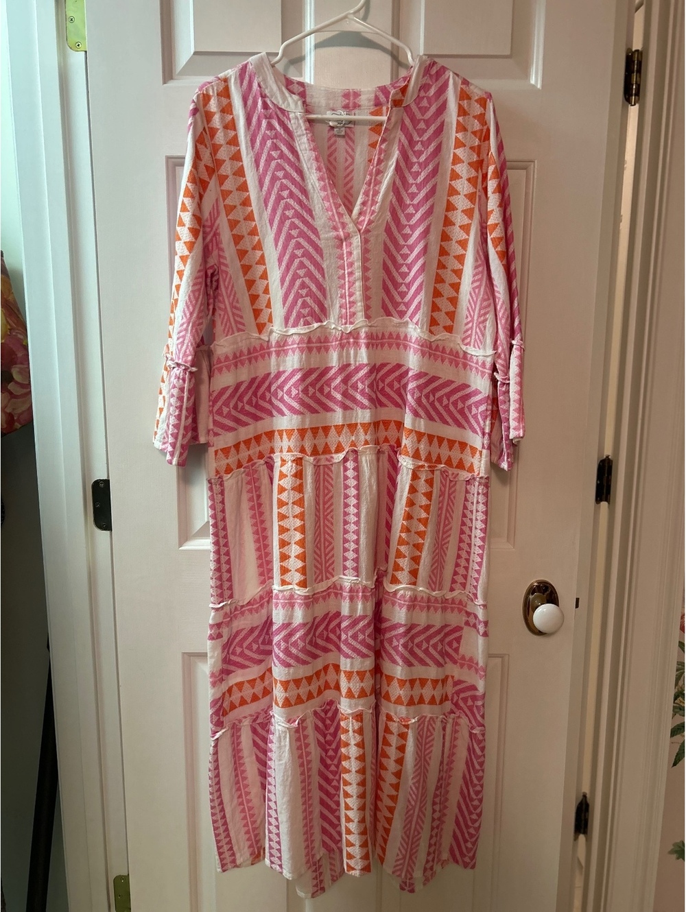Mud Pie Pink and Orange Patterned Cotton Dress Size Small
